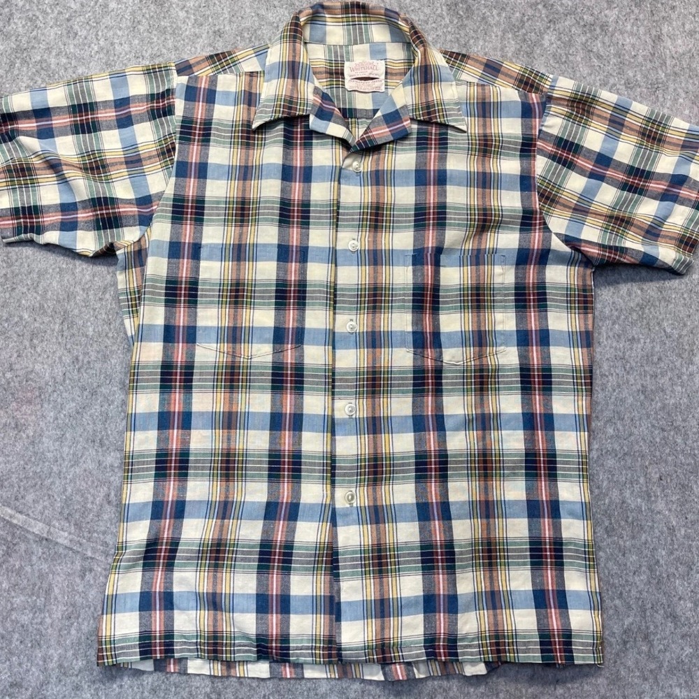 Whitehall Button Up Mens M Short Sleeve Plaid Poly Cotton Multi Plaid Shirt